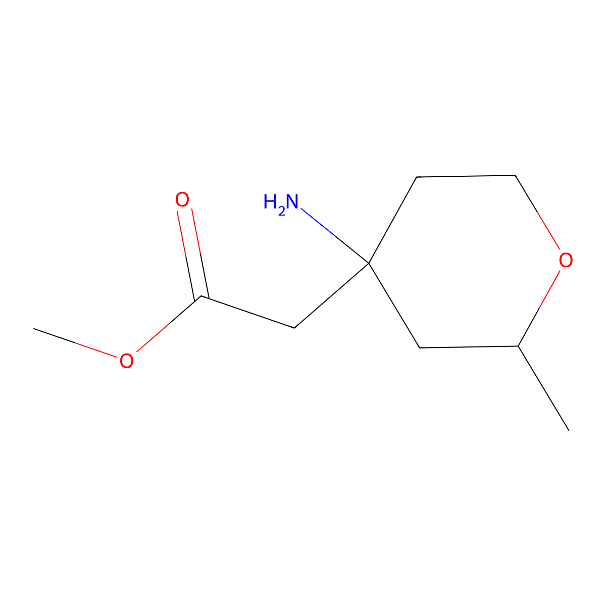 Methyl 2-(4-amino-2-methyloxan-4-yl)acetate molecular structure, CAS 1516935-25-3
