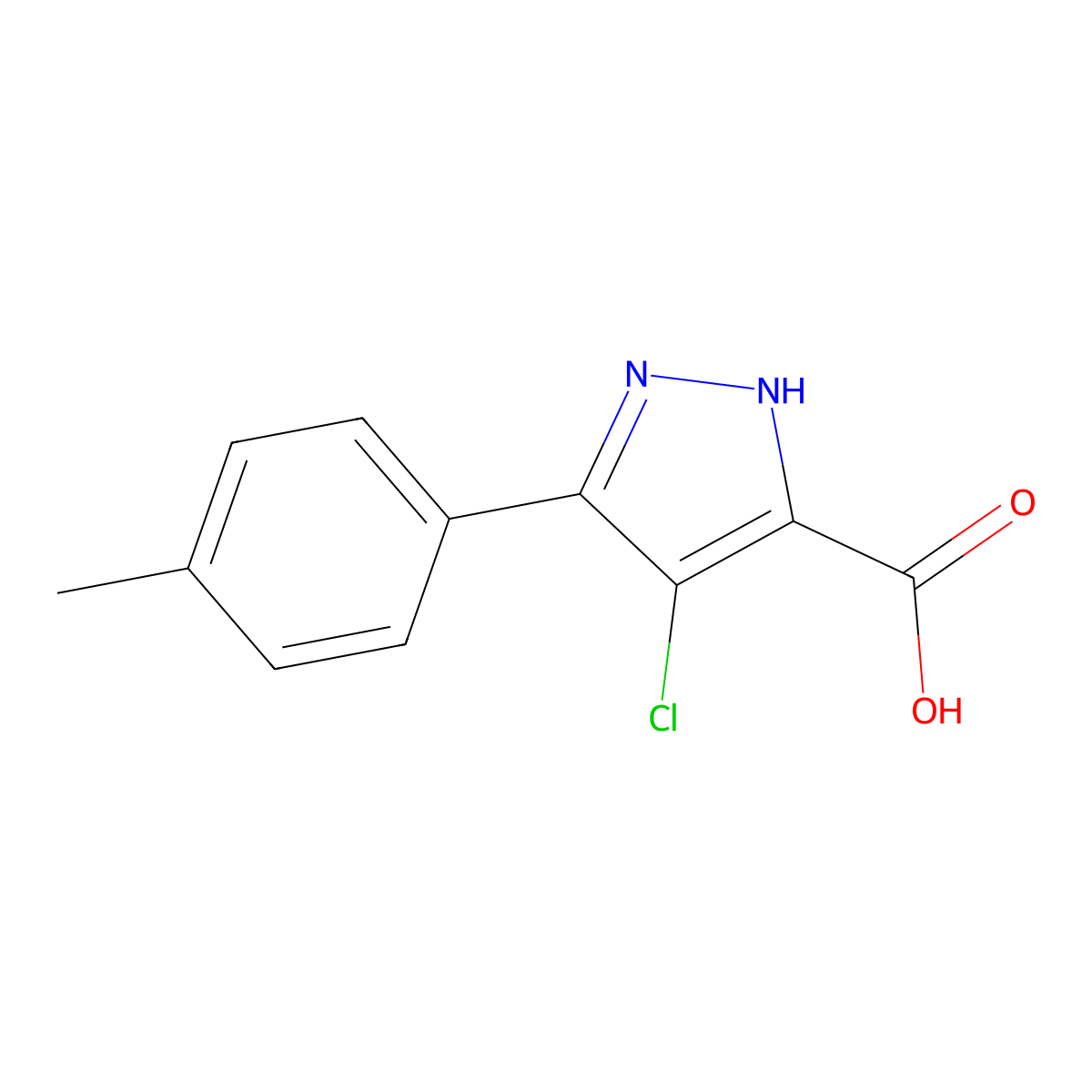 4-chloro-5-(4-methylphenyl)-1H-pyrazole-3-carboxylic acid molecular structure, CAS 1516997-17-3