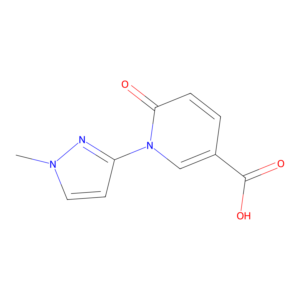 1,6-Dihydro-1-(1-methyl-1H-pyrazol-3-yl)-6-oxo-3-pyridinecarboxylic acid molecular structure, CAS 1517093-83-2