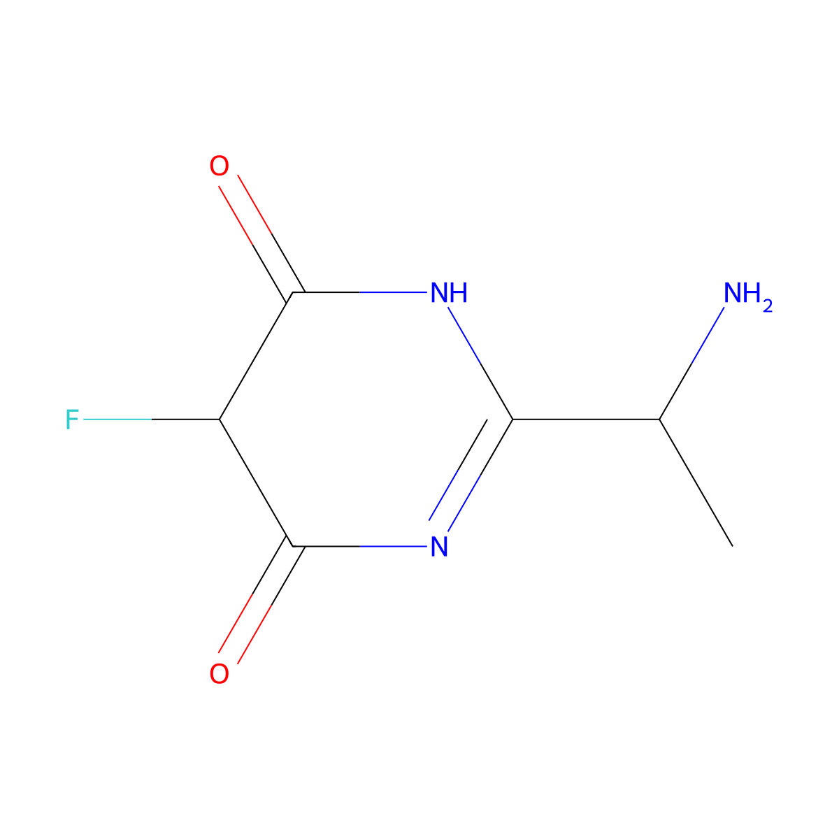 2-(1-Aminoethyl)-5-fluoro-1,4,5,6-tetrahydropyrimidine-4,6-dione molecular structure, CAS 1517136-11-6