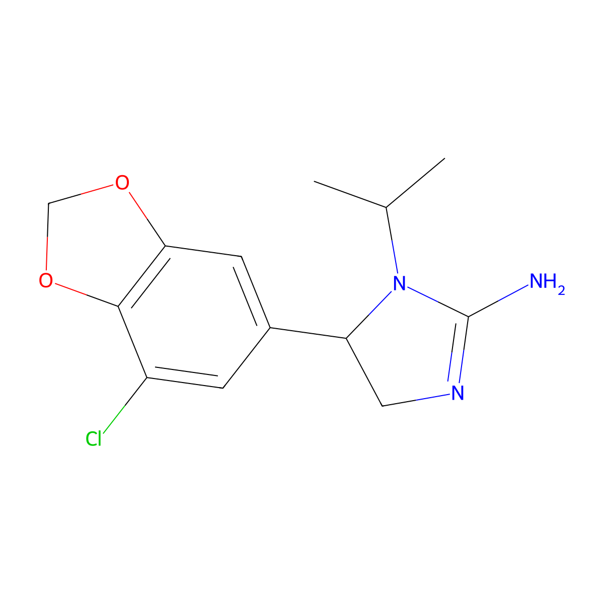 5-(7-chloro-1,3-dioxaindan-5-yl)-1-(propan-2-yl)-4,5-dihydro-1H-imidazol-2-amine molecular structure, CAS 1517136-45-6