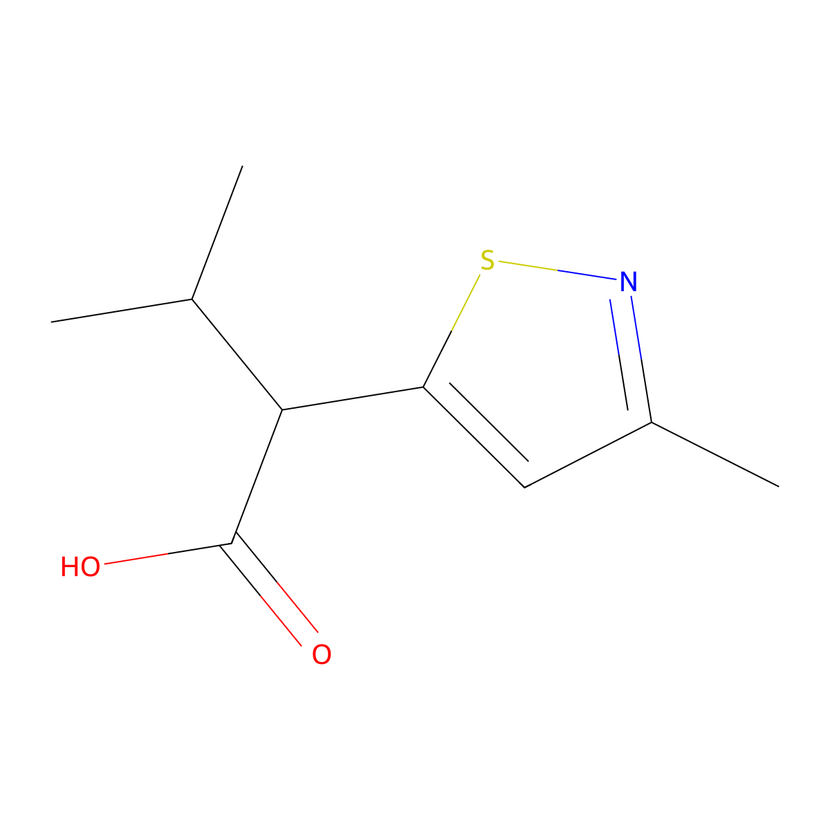 3-Methyl-2-(3-methyl-1,2-thiazol-5-yl)butanoic acid molecular structure, CAS 1517168-79-4