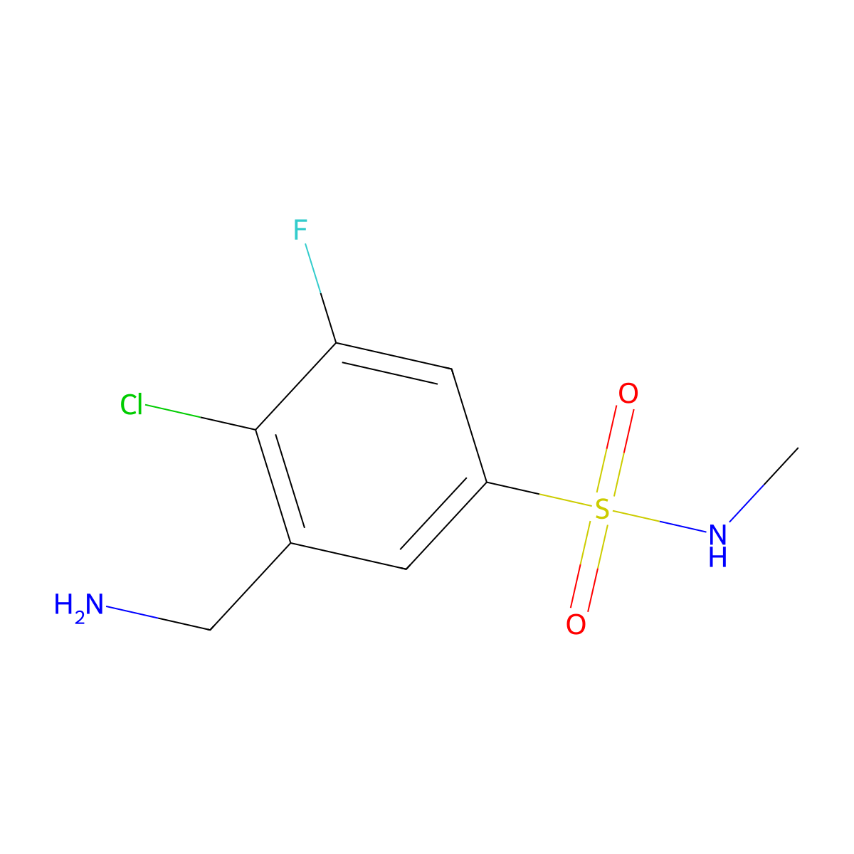 3-(aminomethyl)-4-chloro-5-fluoro-N-methylbenzene-1-sulfonamide molecular structure, CAS 1517170-42-1