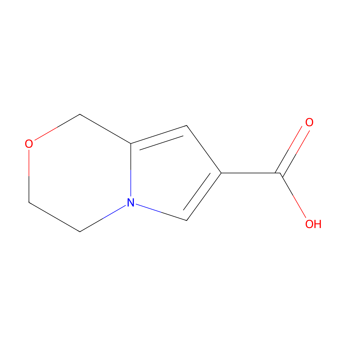 3,4-dihydro-1H-pyrrolo(2,1-c)(1,4)oxazine-7-carboxylic acid molecular structure, CAS 1517186-74-1