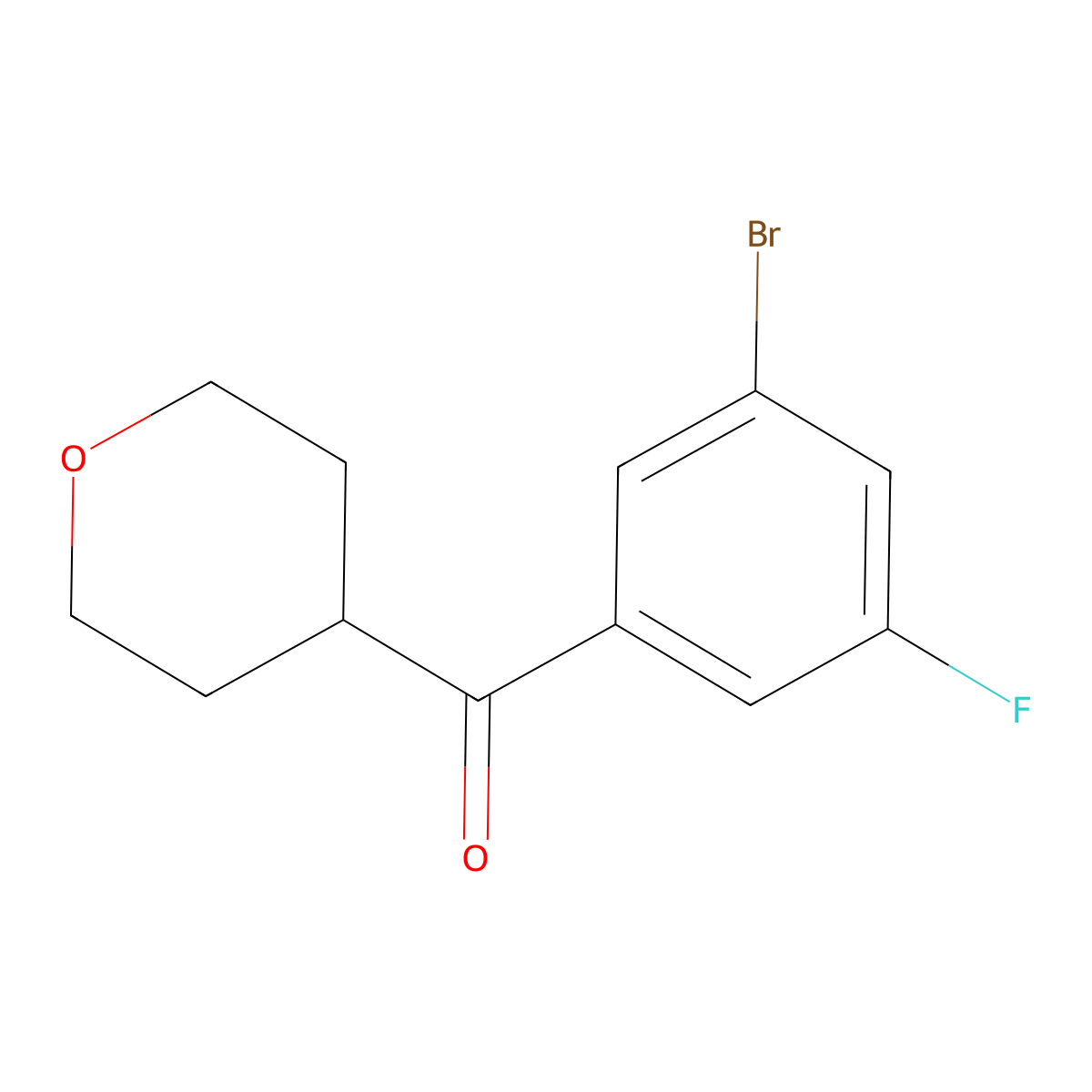 (3-Bromo-5-fluorophenyl)(tetrahydro-2H-pyran-4-yl)methanone molecular structure, CAS 1517240-24-2
