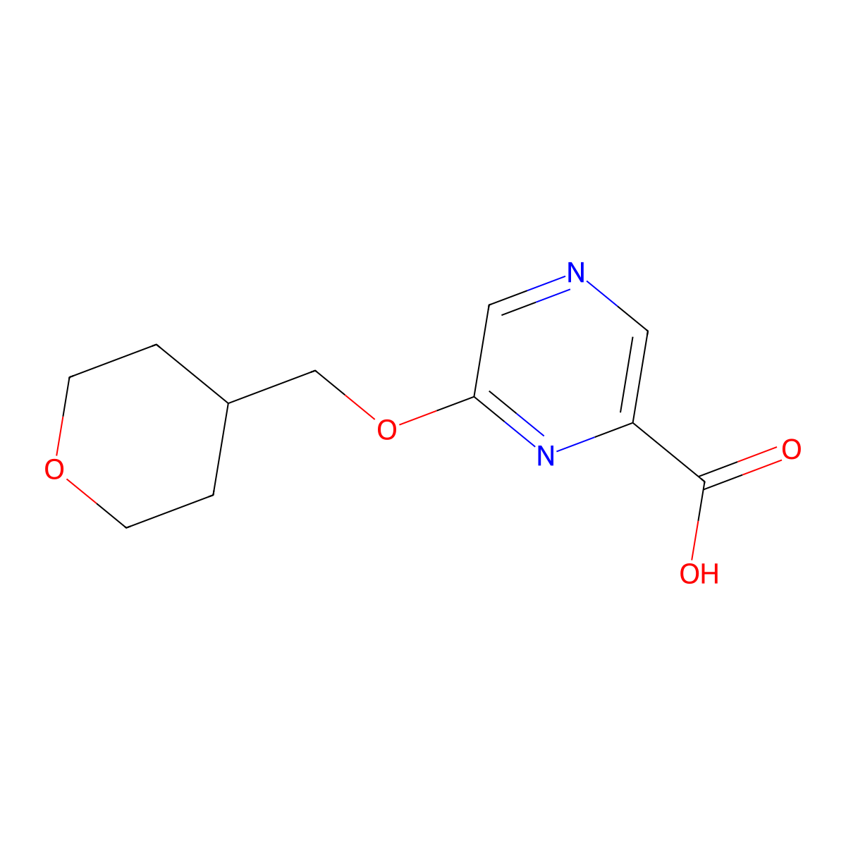 6-[(Tetrahydro-2H-pyran-4-yl)methoxy]pyrazine-2-carboxylic acid molecular structure, CAS 1517337-89-1