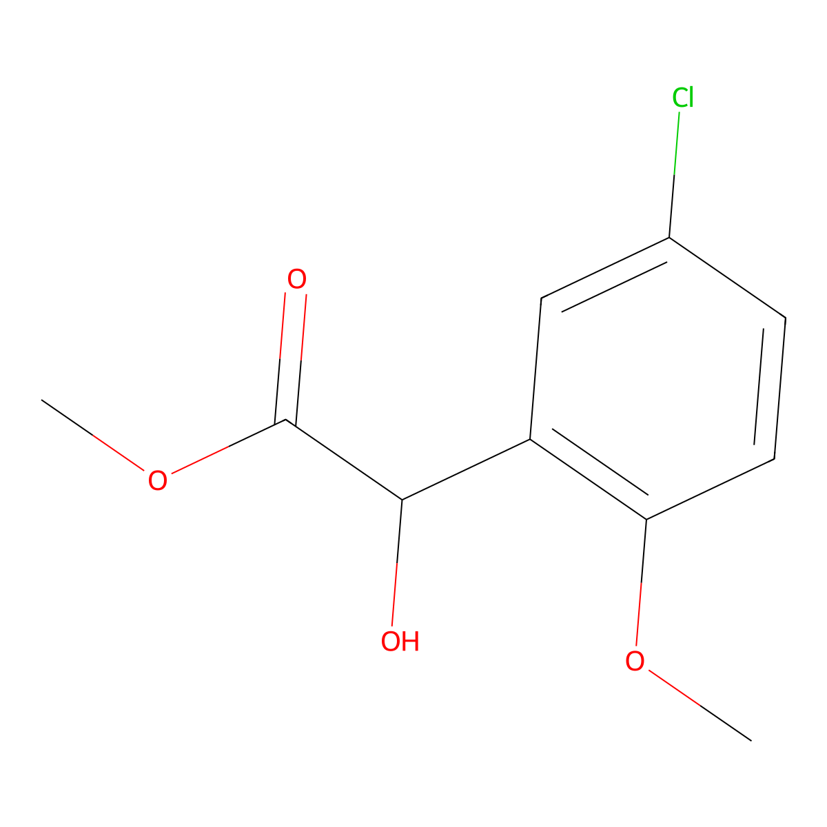 Methyl 2-(5-chloro-2-methoxyphenyl)-2-hydroxyacetate molecular structure, CAS 1517350-54-7