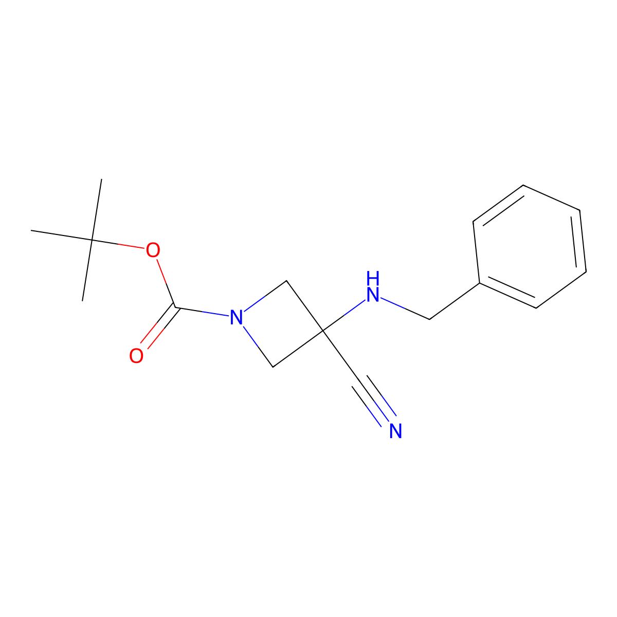 Tert-butyl 3-(benzylamino)-3-cyanoazetidine-1-carboxylate molecular structure, CAS 1517372-68-7
