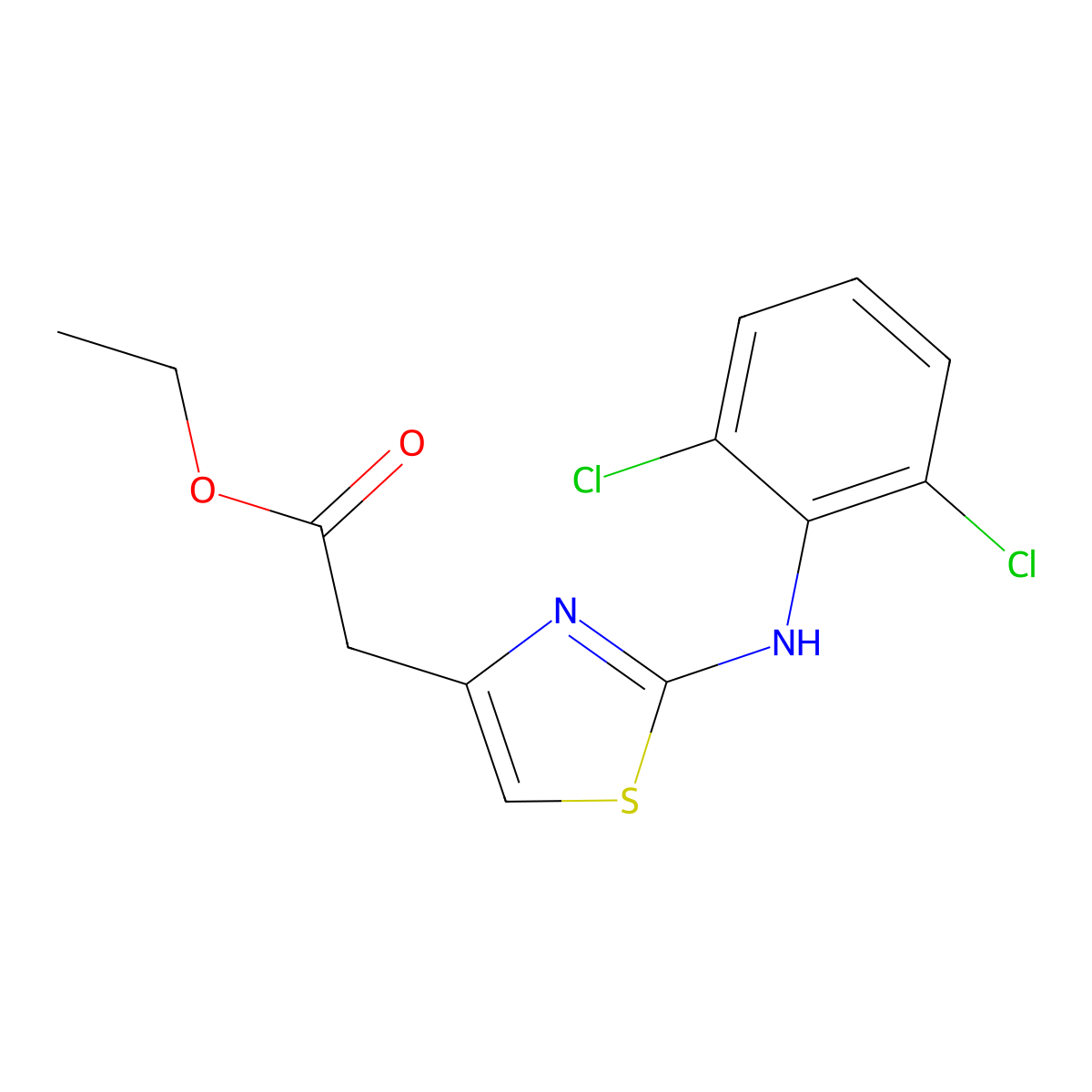 Ethyl 2-(4-(2,6-dichlorophenylamino)-3,5-thiazolyl)acetate molecular structure, CAS 1517496-31-9