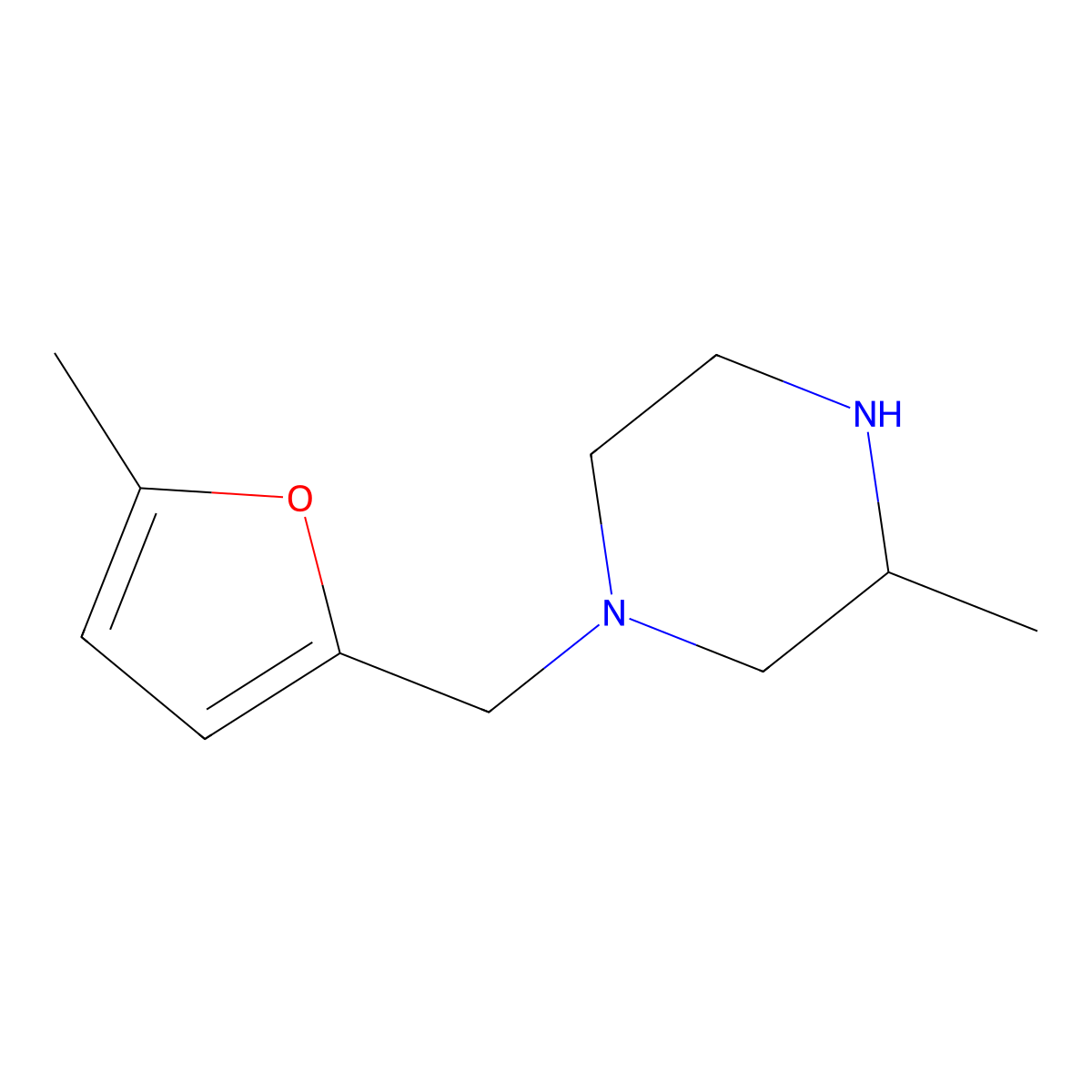 3-Methyl-1-[(5-methylfuran-2-yl)methyl]piperazine molecular structure, CAS 1517538-45-2