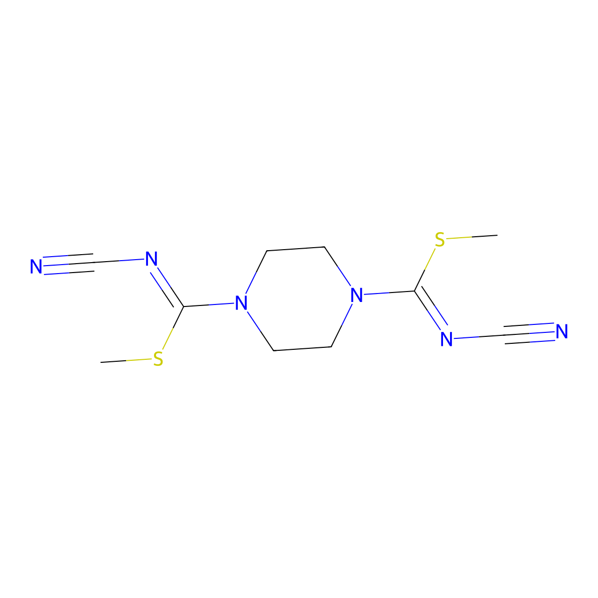dimethyl N~1~,N~4~-dicyanotetrahydro-1,4-pyrazinedicarbimidothioate molecular structure, CAS 151754-88-0