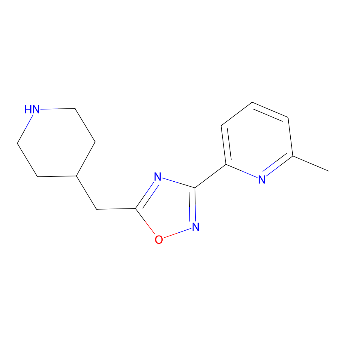 2-Methyl-6-{5-[(piperidin-4-yl)methyl]-1,2,4-oxadiazol-3-yl}pyridine molecular structure, CAS 1517599-26-6