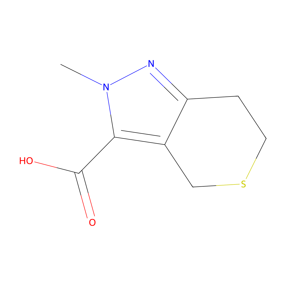 2-methyl-2H,4H,6H,7H-thiopyrano[4,3-c]pyrazole-3-carboxylic acid molecular structure, CAS 1517611-23-2