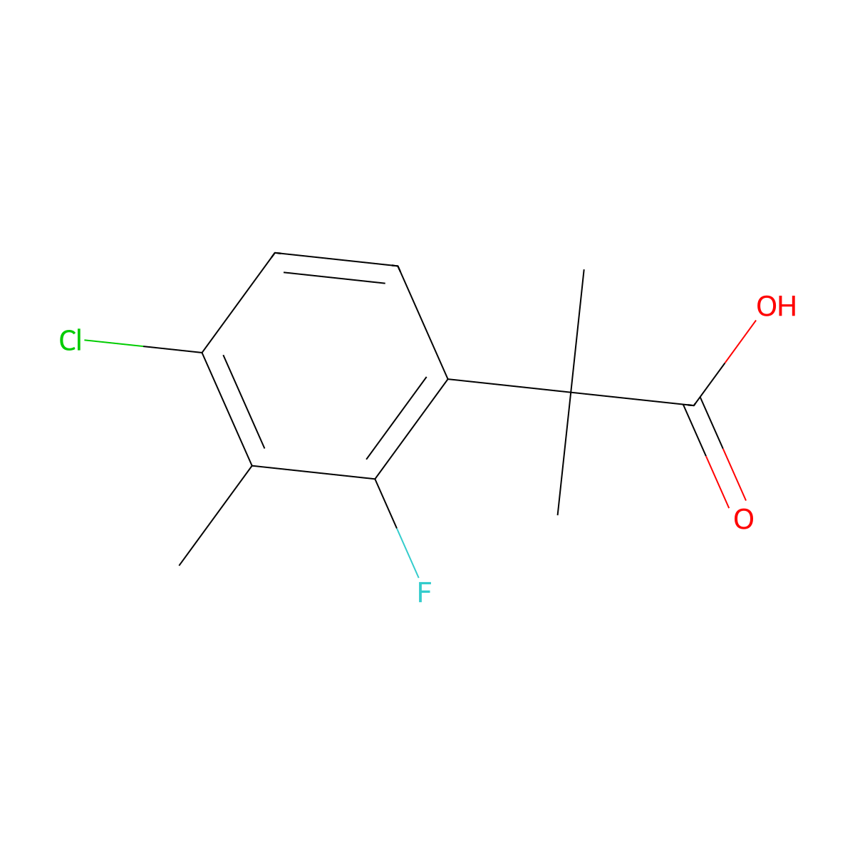 2-(4-Chloro-2-fluoro-3-methylphenyl)-2-methylpropanoic acid molecular structure, CAS 1517647-91-4