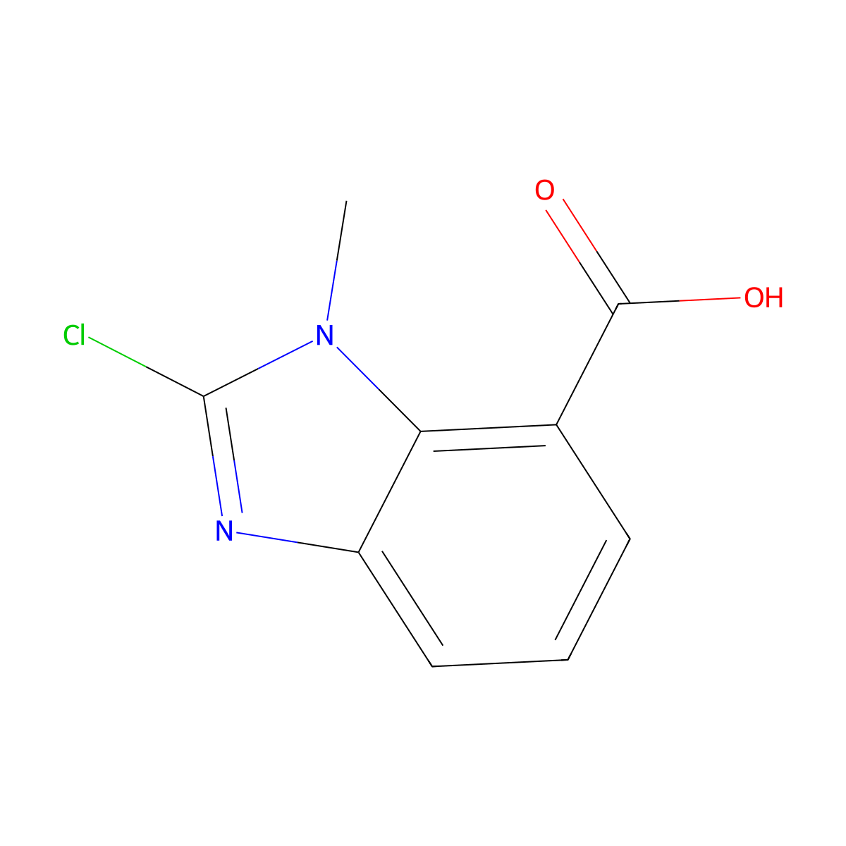 2-chloro-1-methyl-1H-1,3-benzodiazole-7-carboxylic acid molecular structure, CAS 1517702-00-9