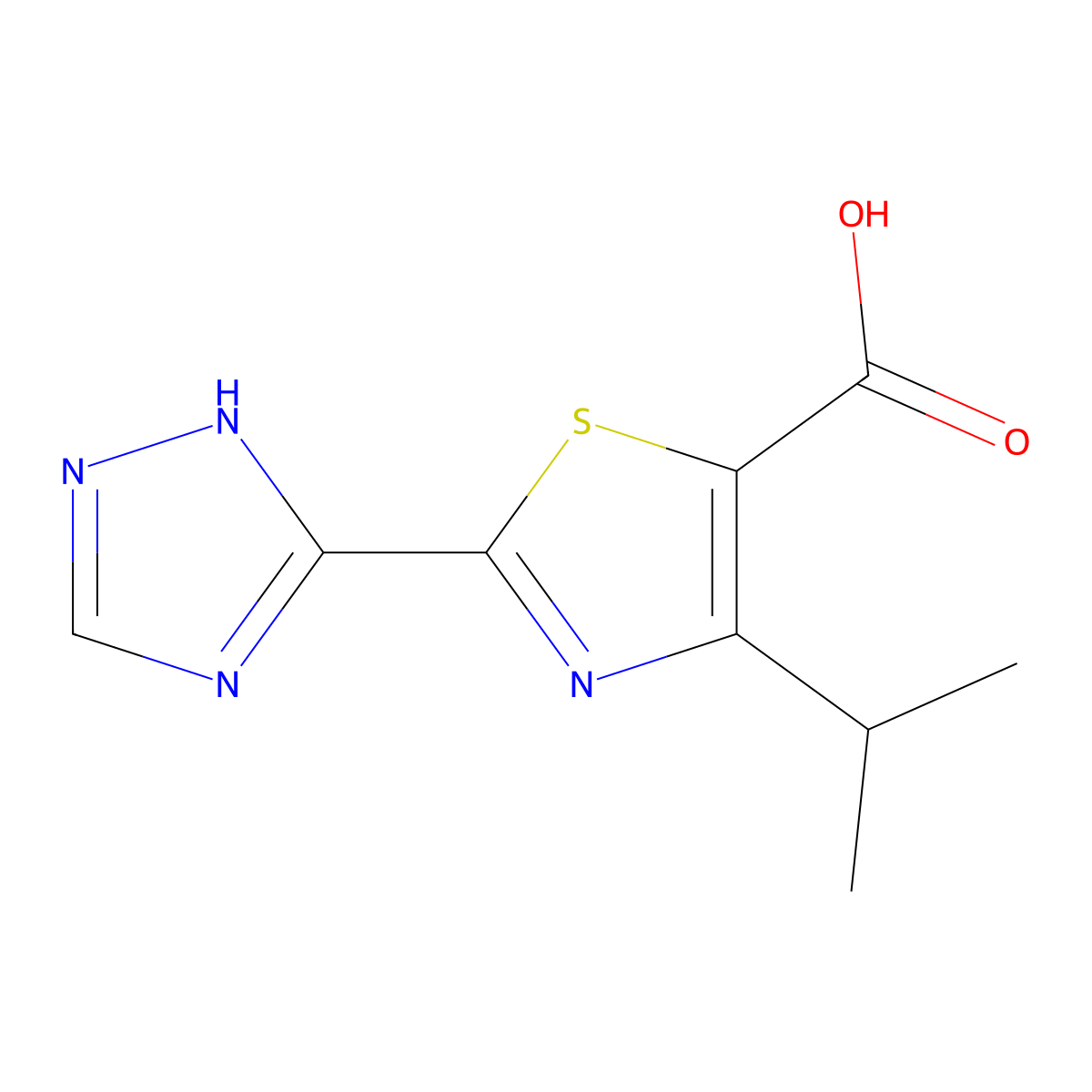 4-(propan-2-yl)-2-(4H-1,2,4-triazol-3-yl)-1,3-thiazole-5-carboxylic acid molecular structure, CAS 1517761-42-0