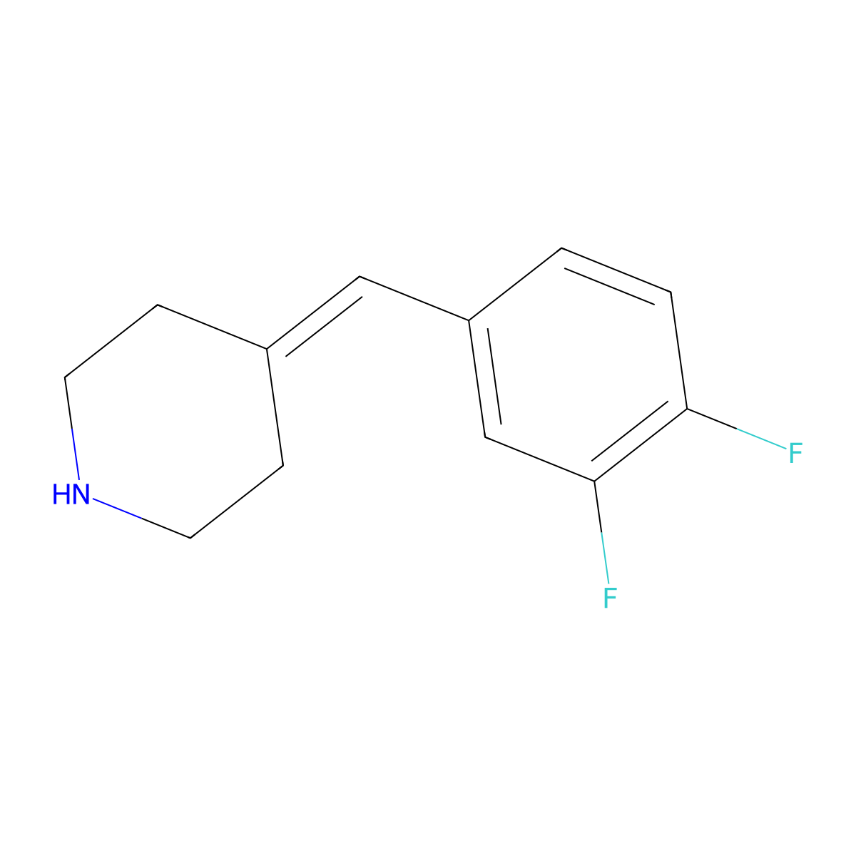 4-[(3,4-Difluorophenyl)methylidene]piperidine molecular structure, CAS 1517790-76-9