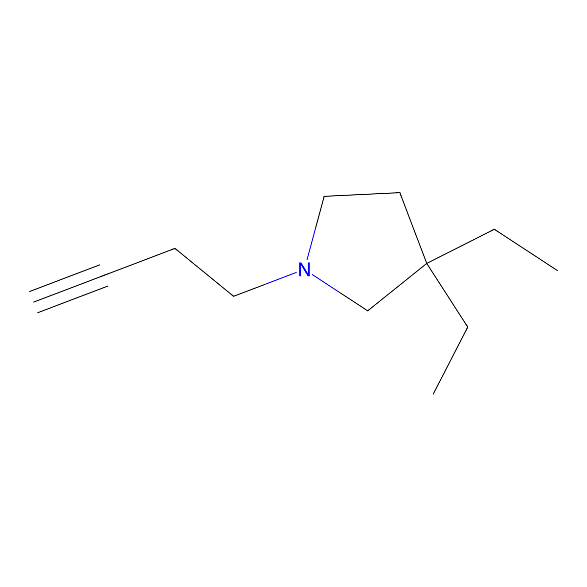 1-(But-3-yn-1-yl)-3,3-diethylpyrrolidine molecular structure, CAS 1517882-29-9