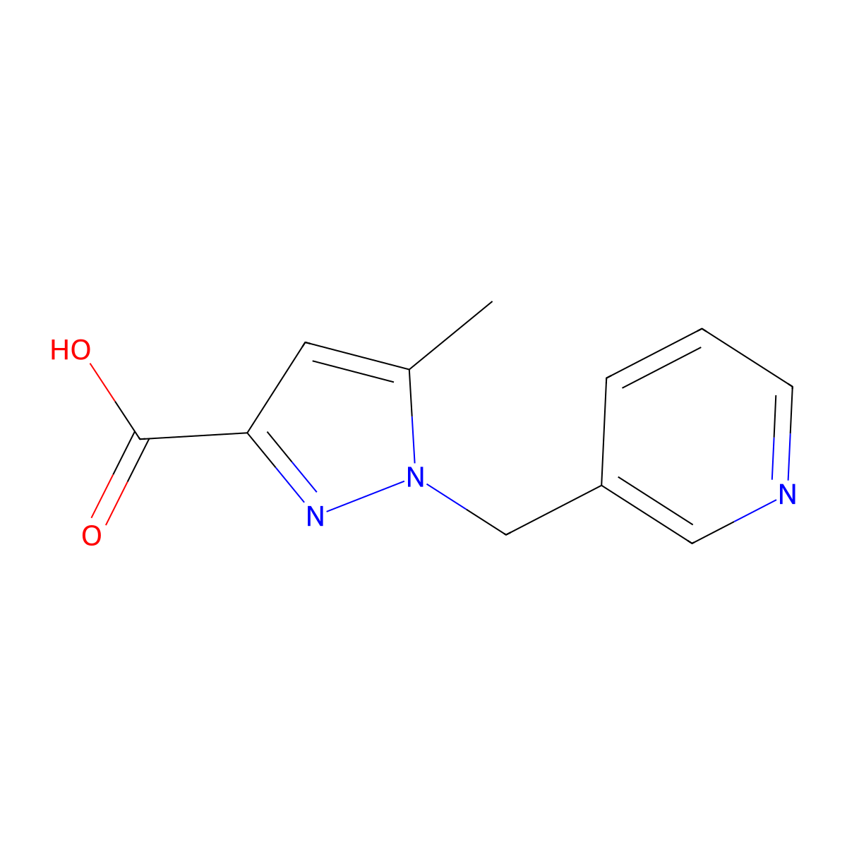 5-Methyl-1-(pyridin-3-ylmethyl)-1H-pyrazole-3-carboxylic acid molecular structure, CAS 1517917-91-7