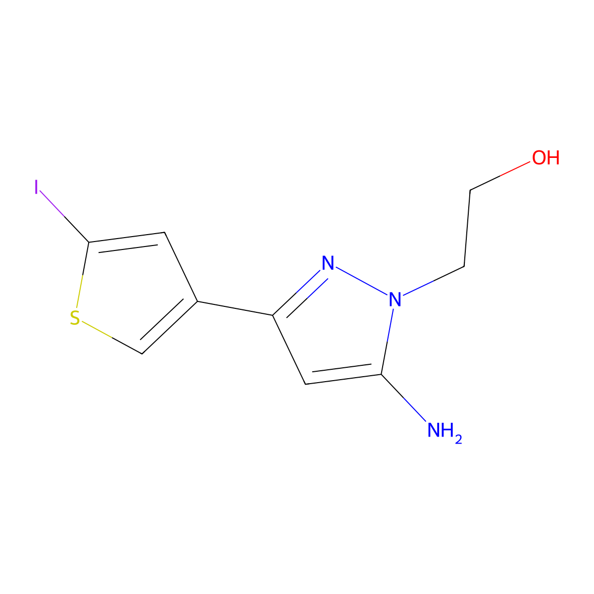 2-(5-Amino-3-(5-iodothiophen-3-yl)-1h-pyrazol-1-yl)ethan-1-ol molecular structure, CAS 1517932-50-1