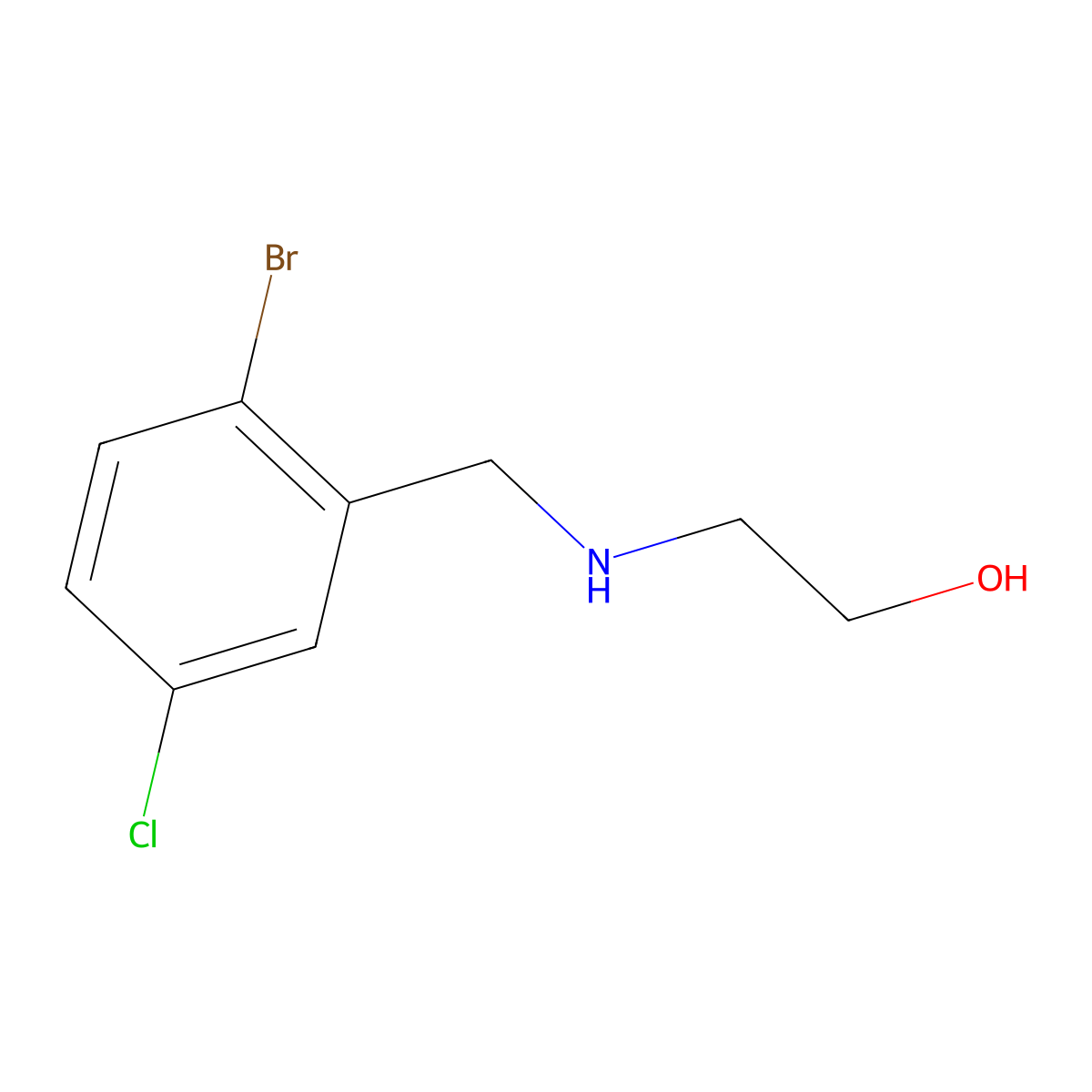 2-{[(2-Bromo-5-chlorophenyl)methyl]amino}ethan-1-ol molecular structure, CAS 1517940-63-4