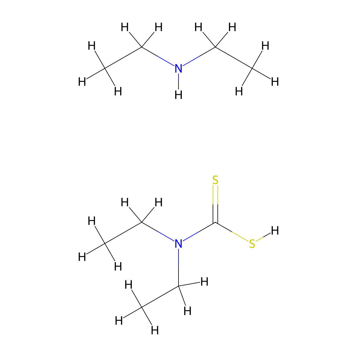 Diethylammonium diethyldithiocarbamate molecular structure, CAS 1518-58-7