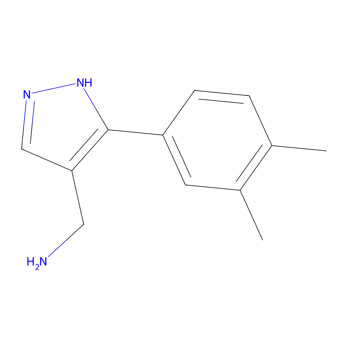 (5-(3,4-dimethylphenyl)-1H-pyrazol-4-yl)methanamine molecular structure, CAS 1518002-87-3