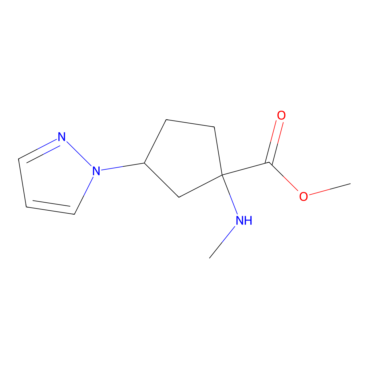 Methyl 1-(methylamino)-3-(1h-pyrazol-1-yl)cyclopentane-1-carboxylate molecular structure, CAS 1518057-53-8