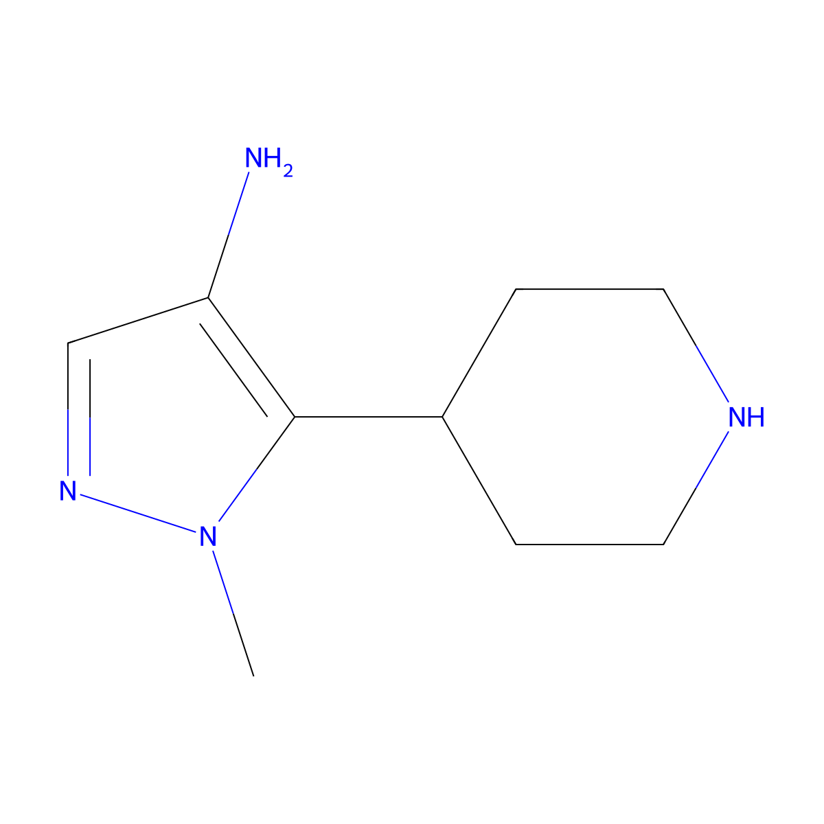 1-Methyl-5-(piperidin-4-yl)-1H-pyrazol-4-amine molecular structure, CAS 1518063-06-3