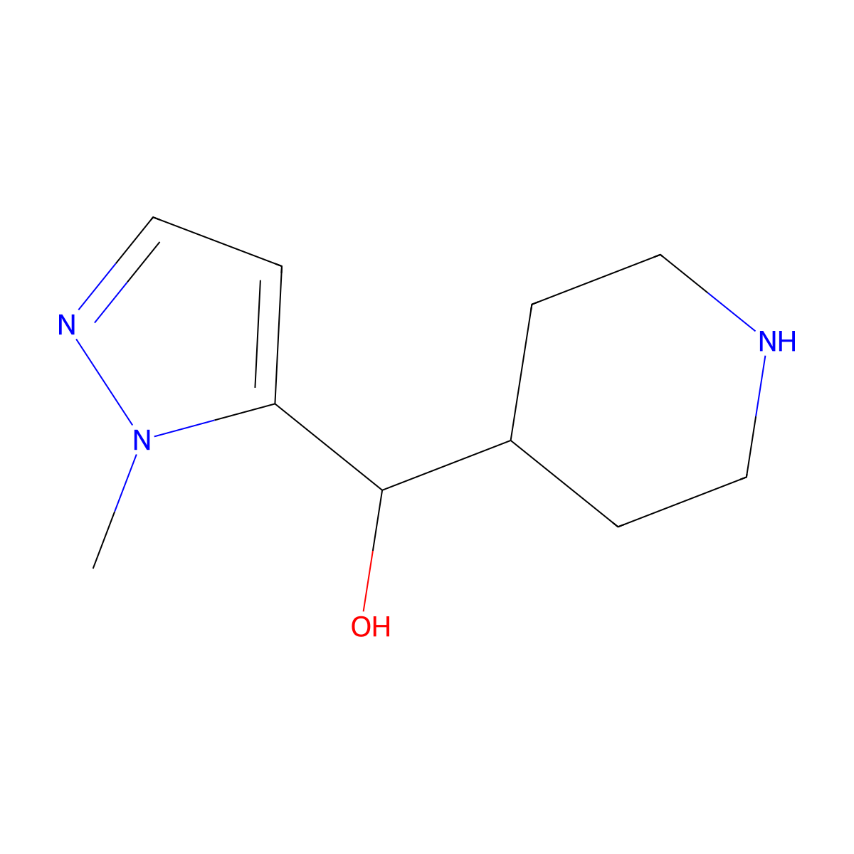 (1-methyl-1H-pyrazol-5-yl)(piperidin-4-yl)methanol molecular structure, CAS 1518082-44-4