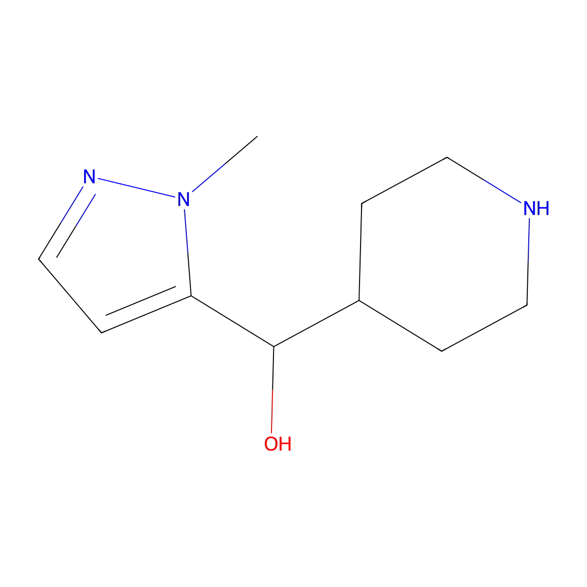 (1-methyl-1H-pyrazol-5-yl)(piperidin-4-yl)methanol molecular structure, CAS 1518082-44-4