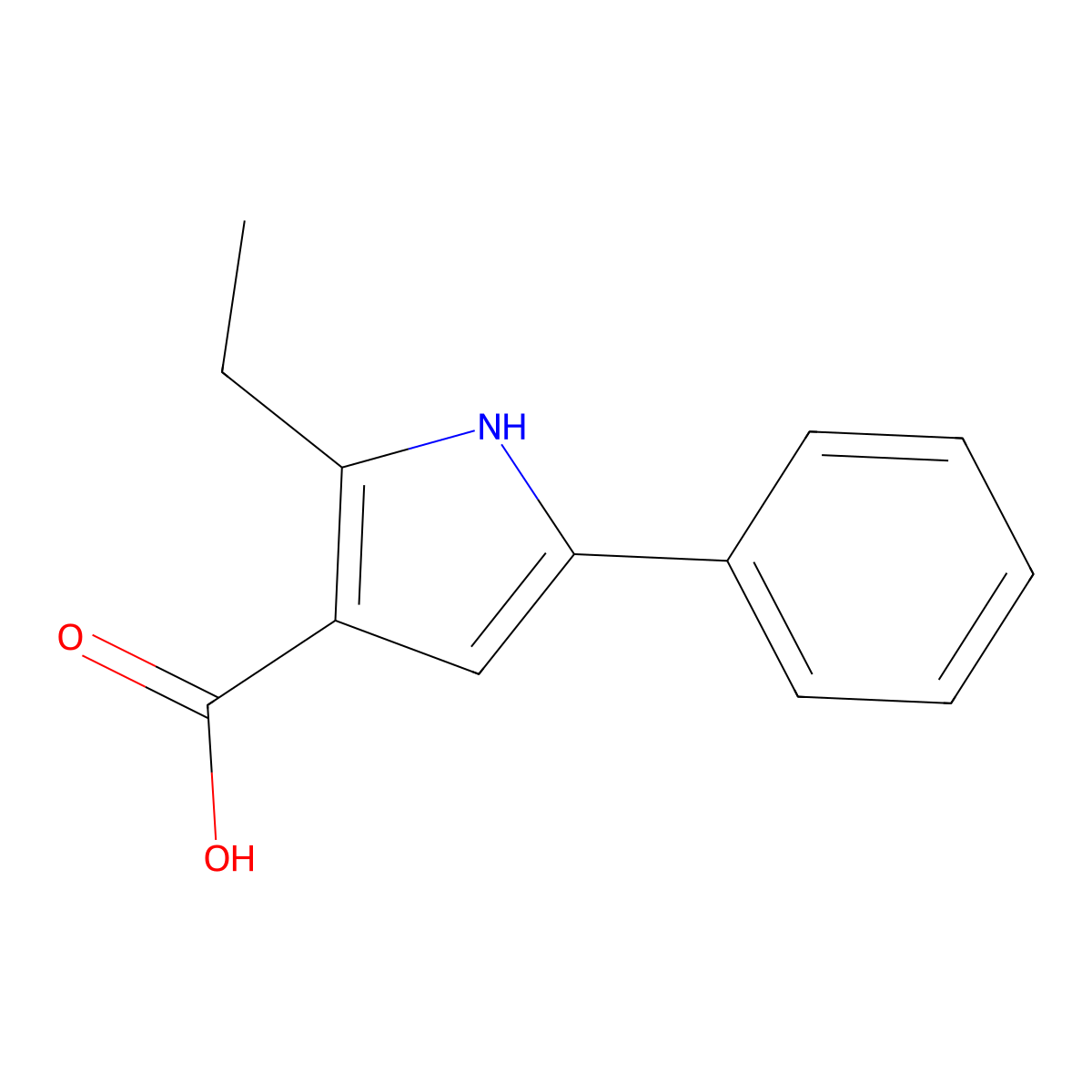2-ethyl-5-phenyl-1H-pyrrole-3-carboxylic acid molecular structure, CAS 1518107-12-4