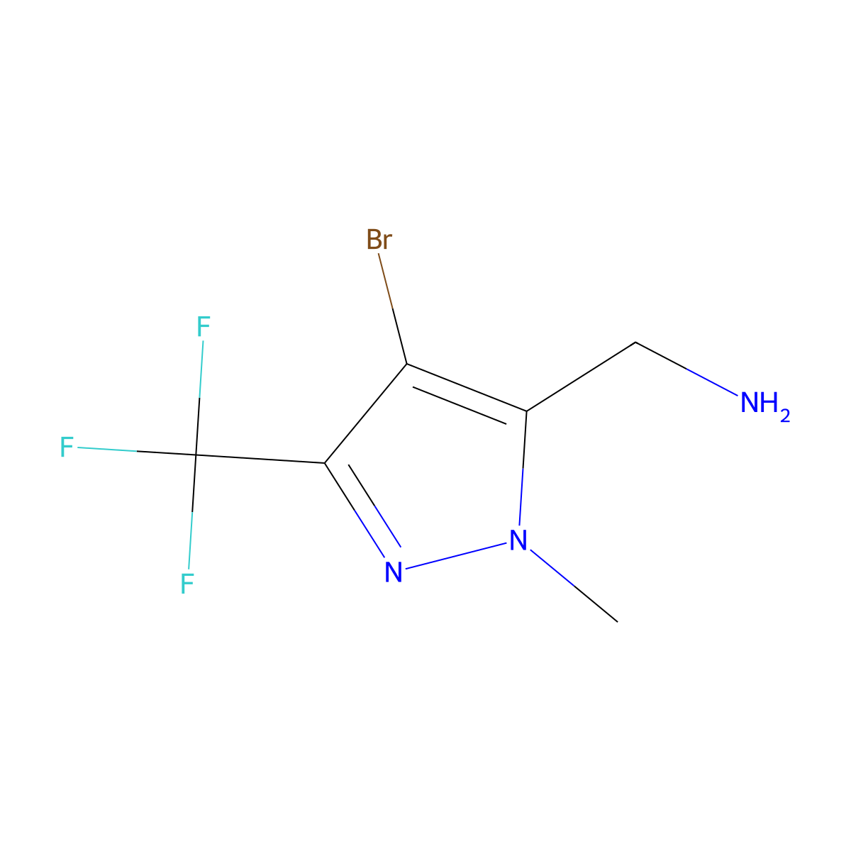 1-[4-bromo-1-methyl-3-(trifluoromethyl)-1H-pyrazol-5-yl]methanamine molecular structure, CAS 1518113-15-9