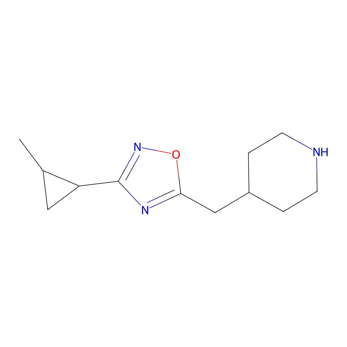 4-{[3-(2-Methylcyclopropyl)-1,2,4-oxadiazol-5-yl]methyl}piperidine molecular structure, CAS 1518148-46-3