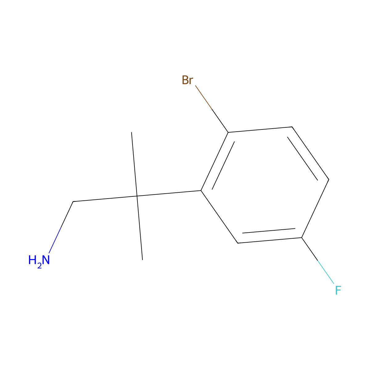 2-(2-Bromo-5-fluorophenyl)-2-methylpropan-1-amine molecular structure, CAS 1518159-42-6