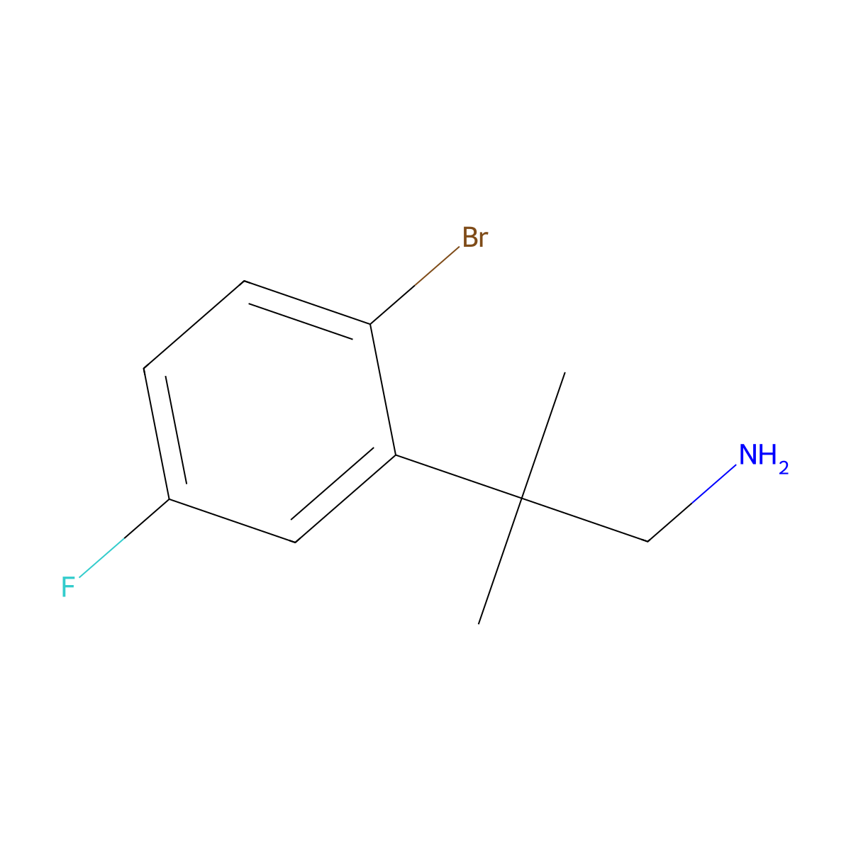 2-(2-Bromo-5-fluorophenyl)-2-methylpropan-1-amine molecular structure, CAS 1518159-42-6