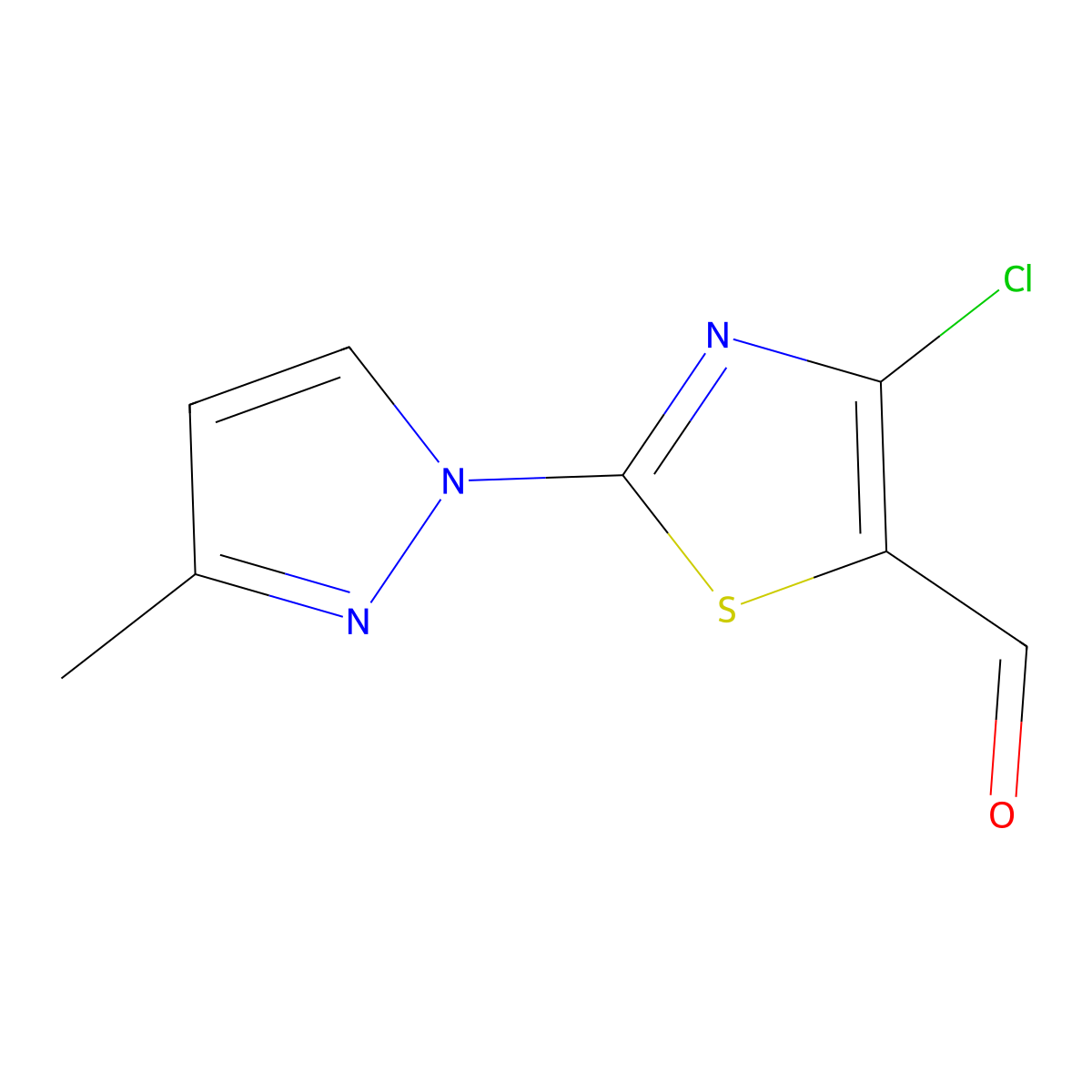 4-Chloro-2-(3-methyl-1H-pyrazol-1-yl)-1,3-thiazole-5-carbaldehyde molecular structure, CAS 1518185-10-8