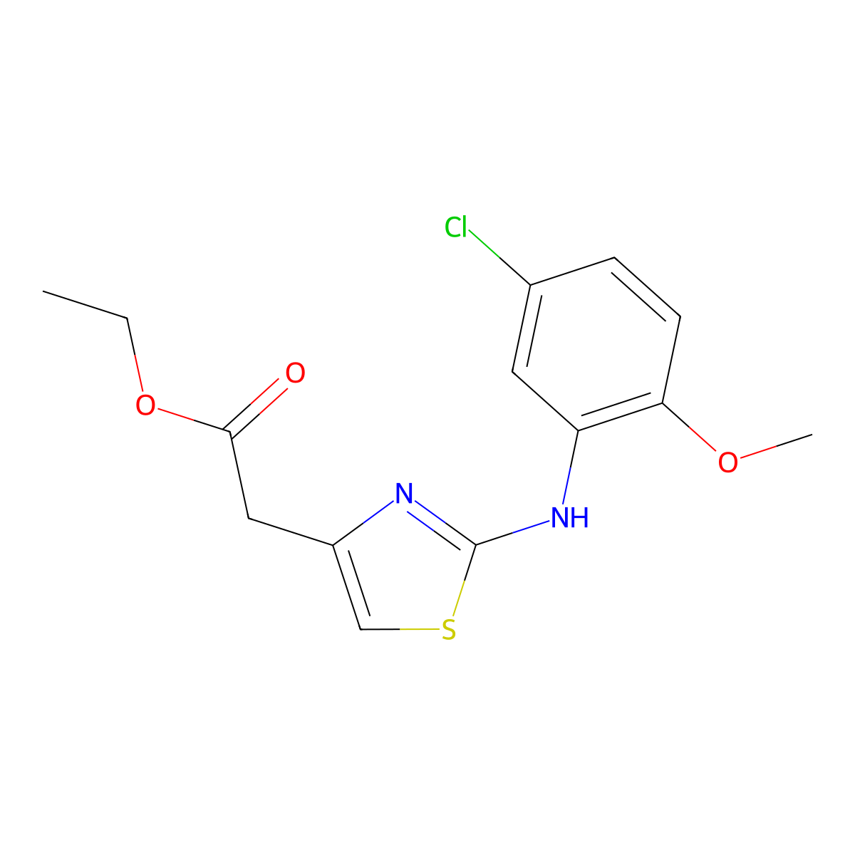 Ethyl 2-(4-((5-chloro-2-methoxyphenyl)amino)-3,5-thiazolyl)acetate molecular structure, CAS 1518199-97-7