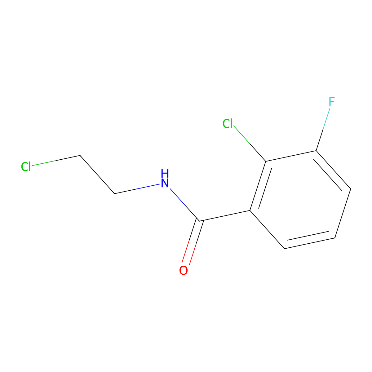 2-chloro-N-(2-chloroethyl)-3-fluorobenzamide molecular structure, CAS 1518270-92-2