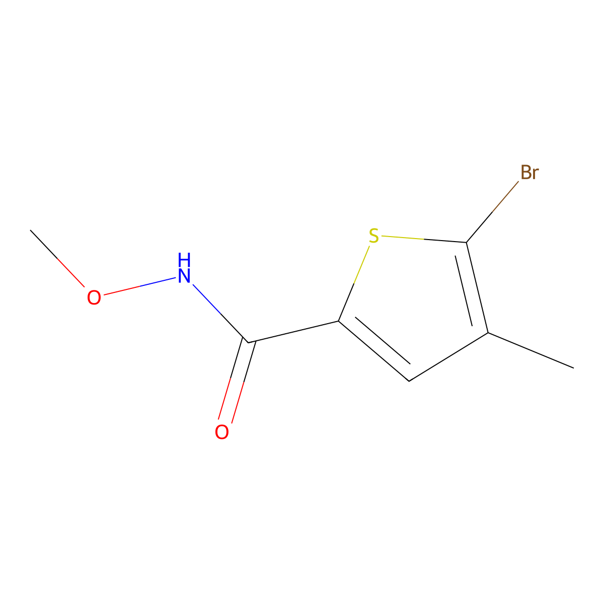 5-bromo-N-methoxy-4-methylthiophene-2-carboxamide molecular structure, CAS 1518377-40-6