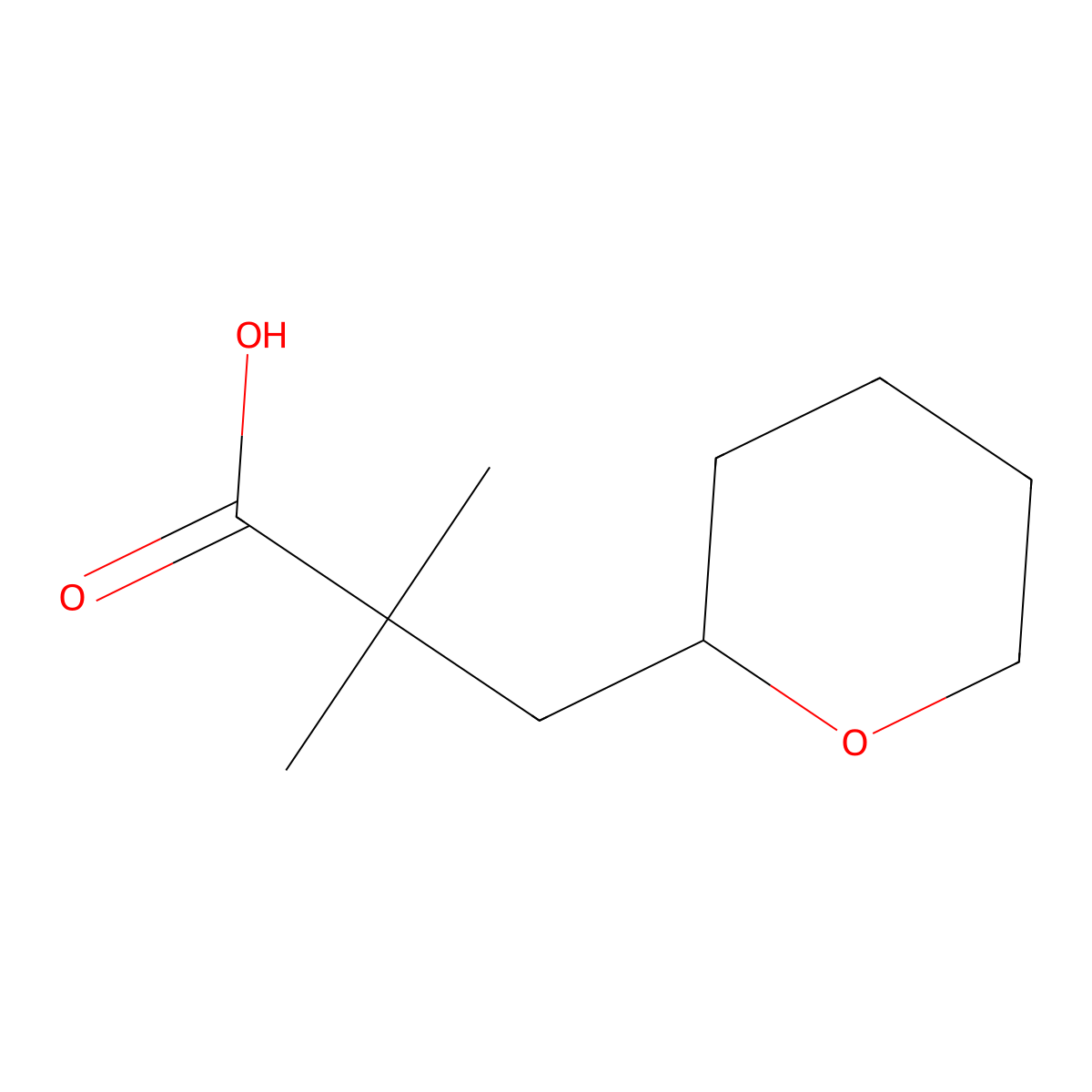 2,2-Dimethyl-3-(oxan-2-yl)propanoic acid molecular structure, CAS 1518380-51-2