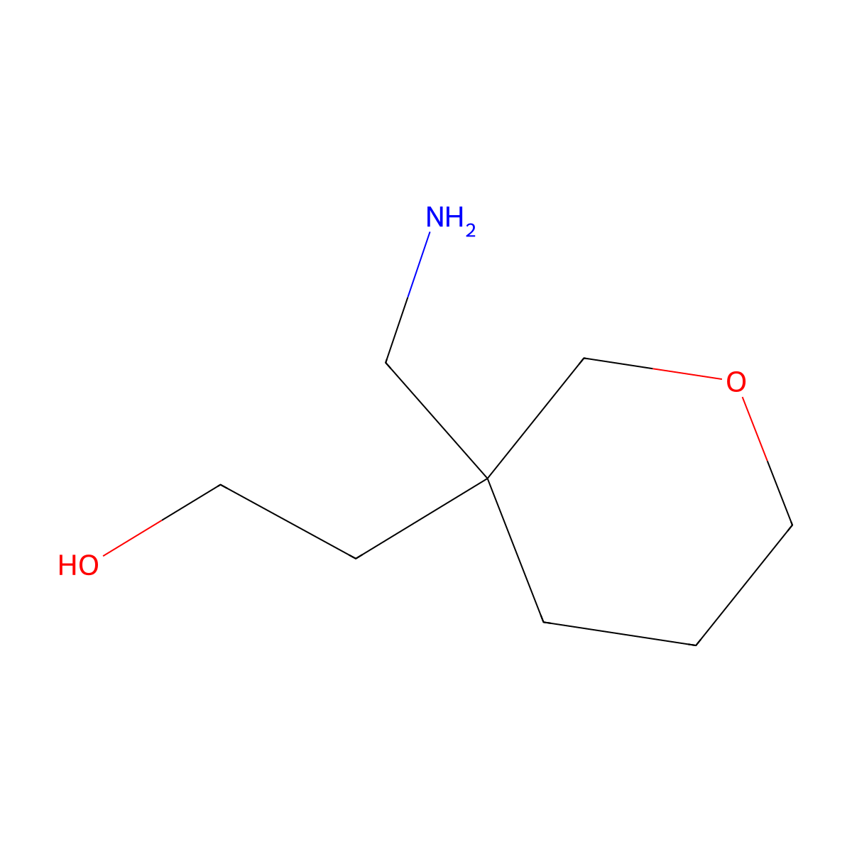 2-[3-(Aminomethyl)oxan-3-yl]ethan-1-ol molecular structure, CAS 1518393-59-3