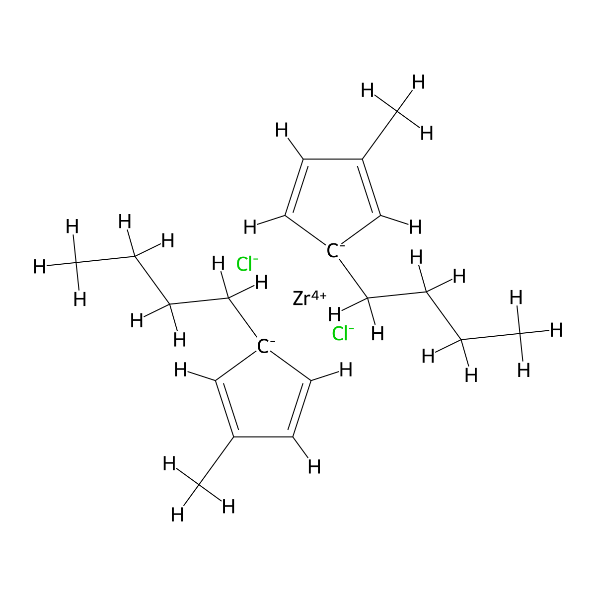 Bis(1-butyl-3-methylcyclopenta-2,4-dien-1-yl)zirconium(IV) chloride molecular structure, CAS 151840-68-5