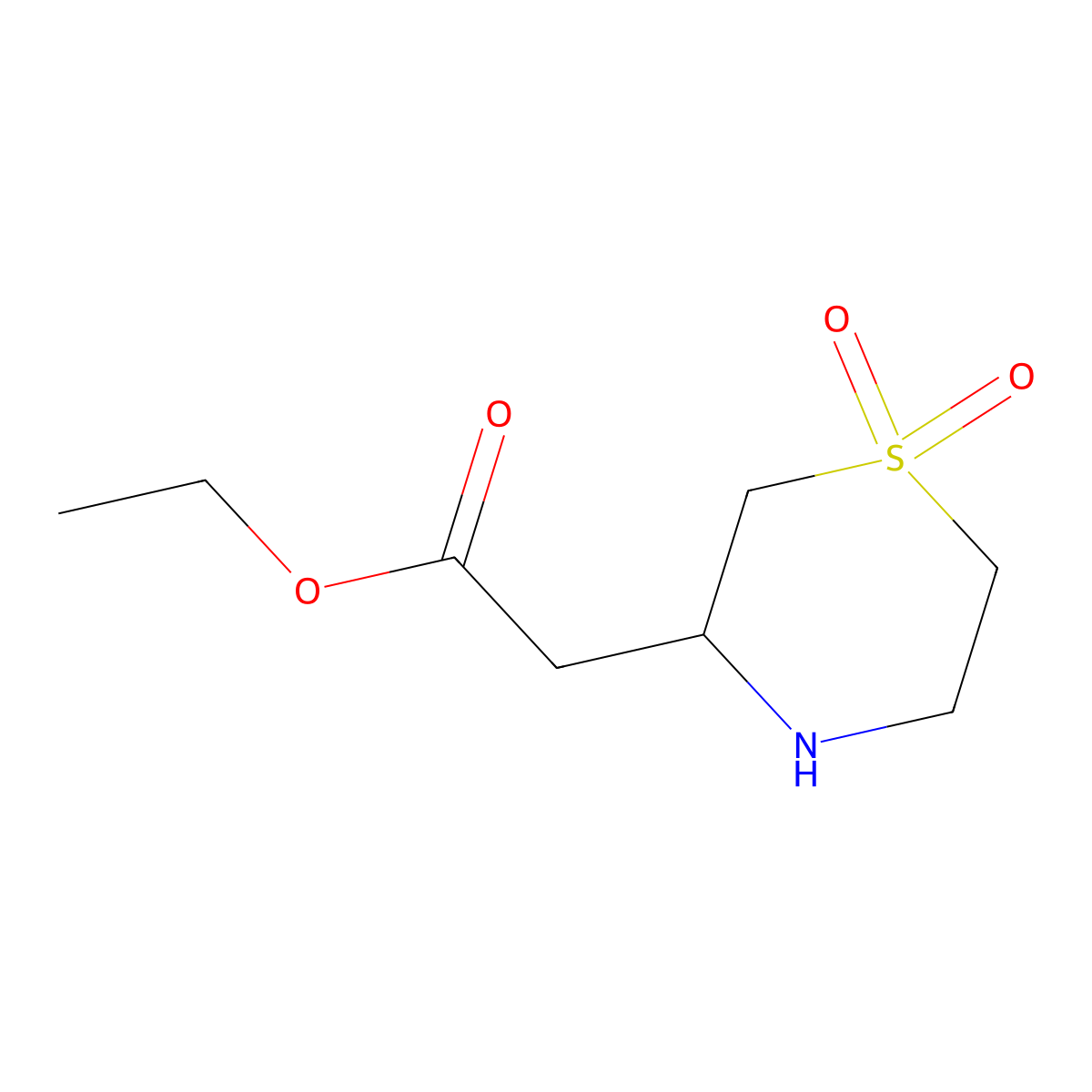 Ethyl 2-(1,1-dioxo-1lambda6-thiomorpholin-3-yl)acetate molecular structure, CAS 1518404-28-8