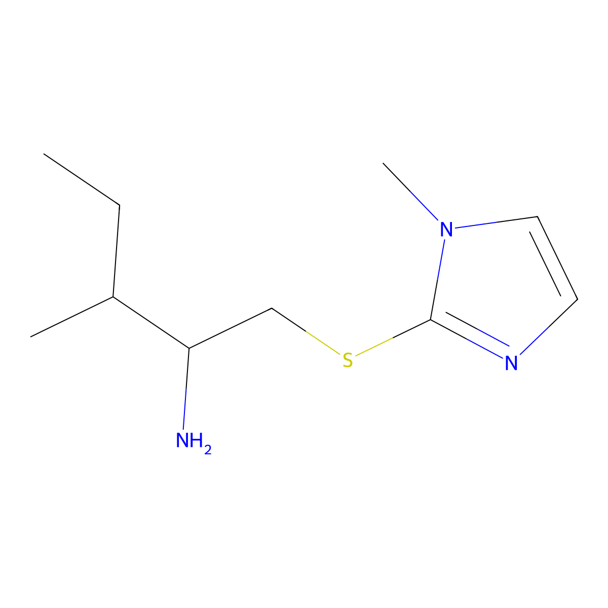 3-methyl-1-[(1-methyl-1H-imidazol-2-yl)sulfanyl]pentan-2-amine molecular structure, CAS 1518412-01-5
