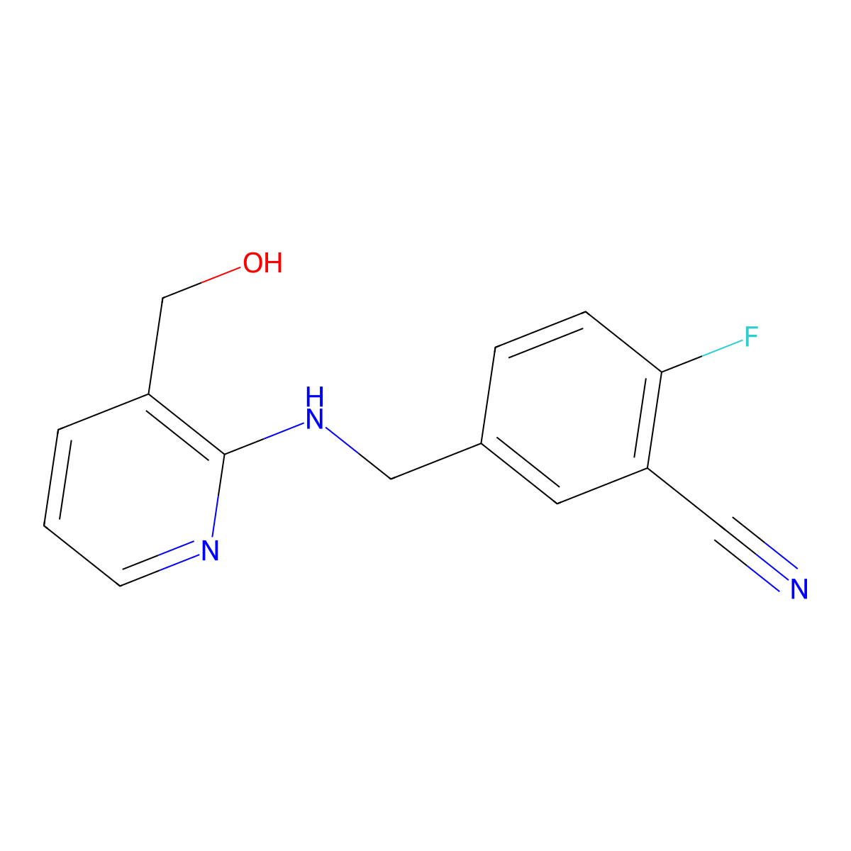 2-Fluoro-5-({[3-(hydroxymethyl)pyridin-2-yl]amino}methyl)benzonitrile molecular structure, CAS 1518440-14-6