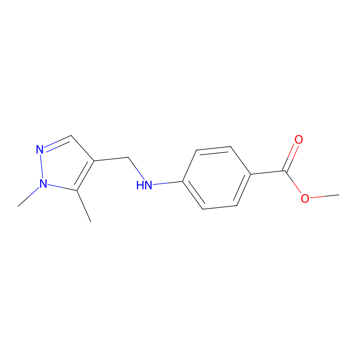 methyl 4-{[(1,5-dimethyl-1H-pyrazol-4-yl)methyl]amino}benzoate molecular structure, CAS 1518459-85-2