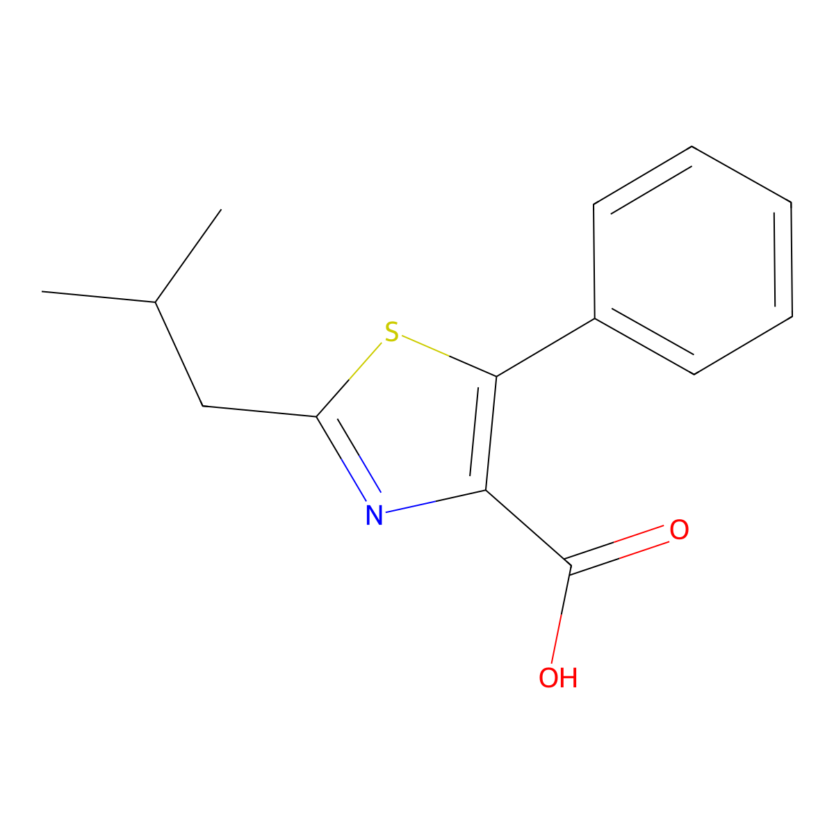 2-(2-Methylpropyl)-5-phenyl-1,3-thiazole-4-carboxylic acid molecular structure, CAS 1518465-15-0