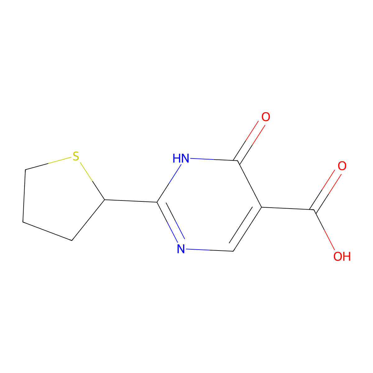 6-Oxo-2-(thiolan-2-yl)-1,6-dihydropyrimidine-5-carboxylic acid molecular structure, CAS 1518511-79-9