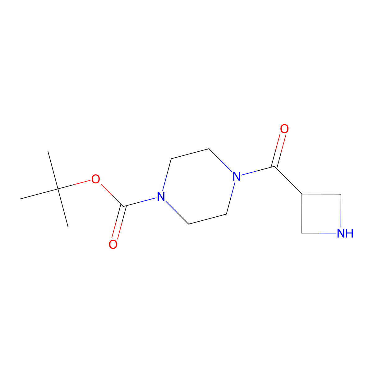 Tert-butyl 4-(azetidine-3-carbonyl)piperazine-1-carboxylate molecular structure, CAS 1518567-39-9